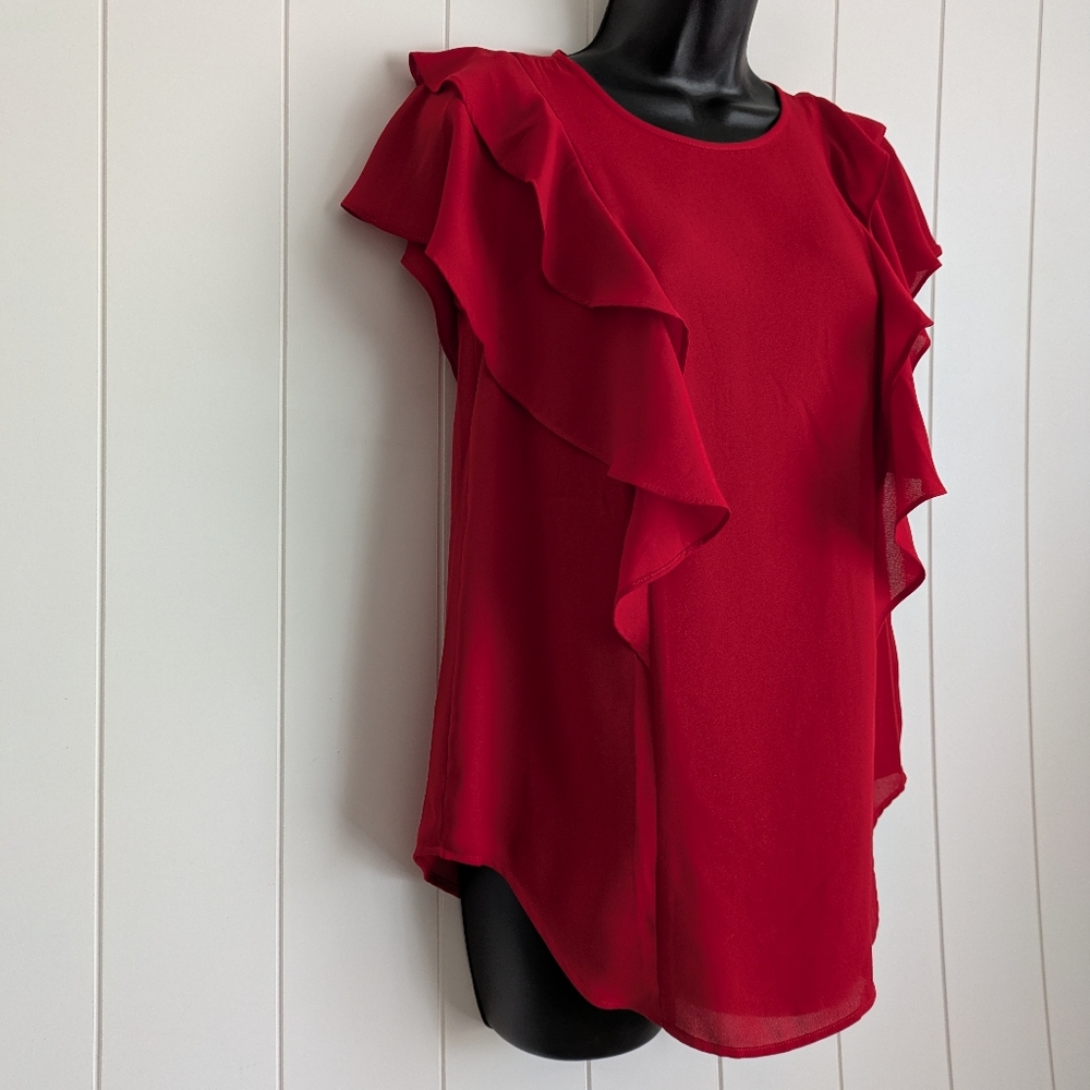 Red Ruffle Sleeve Blouse - Picture 3 of 8